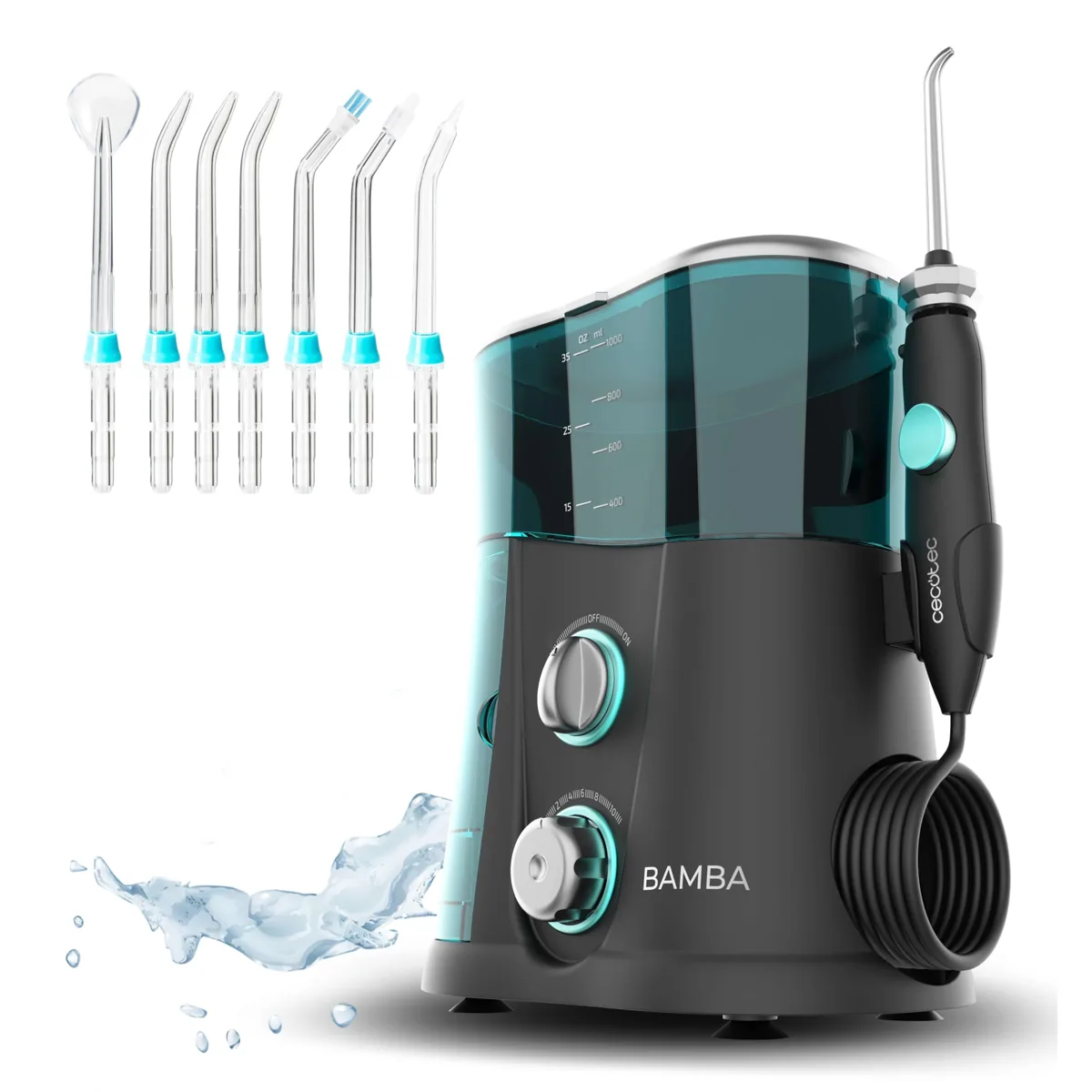 Cecotec Bamba ToothCare 1200 Jet Pro irrigador bucal de sobremesa · 1000 ml · 7 boquillas · luz UV