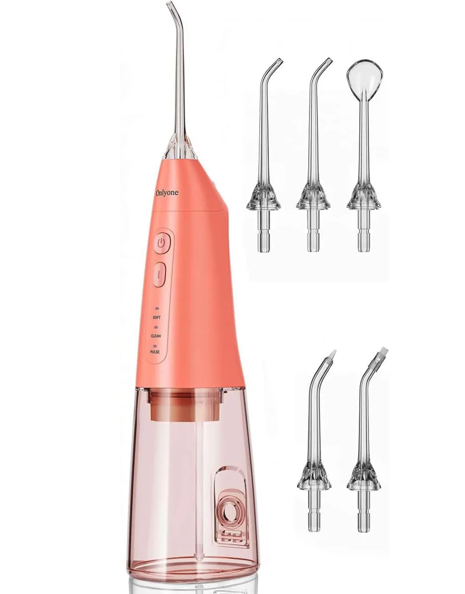 Onlyone WD01 irrigador dental portátil · 300 ml · 3 ajustes de presión · IPX7 · 4 boquillas