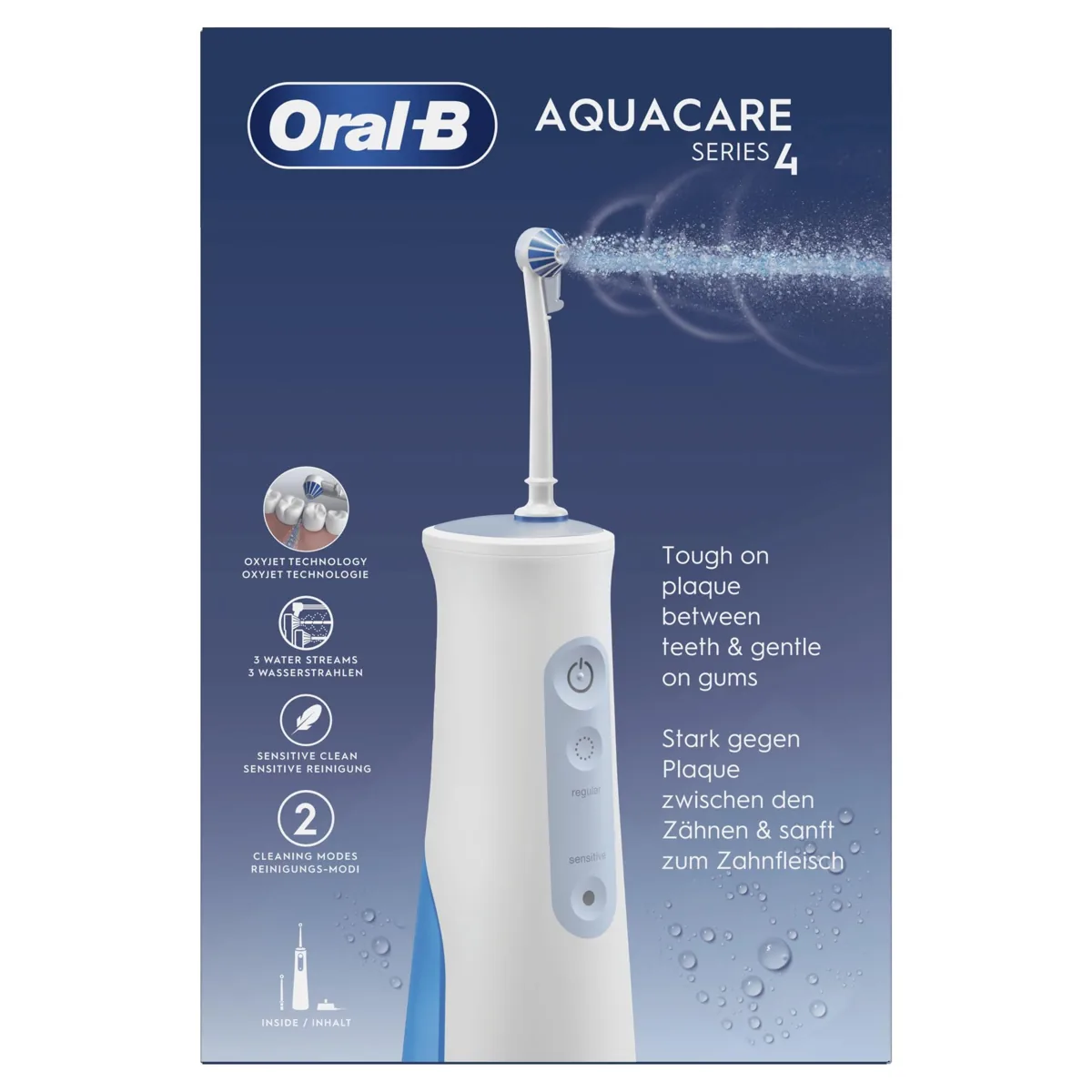 Oral-B AquaCare 4 irrigador dental portátil · tecnología OxyJet · 2 intensidades · 150 ml