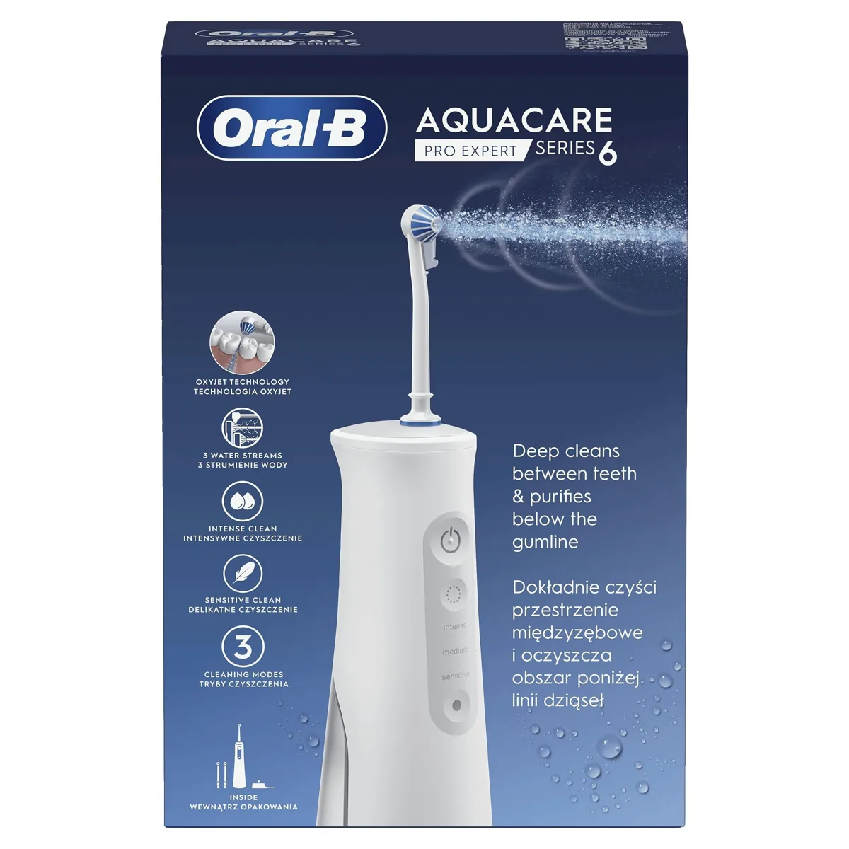 Oral-B AquaCare Pro-Expert Series 6 irrigador dental portátil OxyJet · 3 intensidades · modo bajo demanda