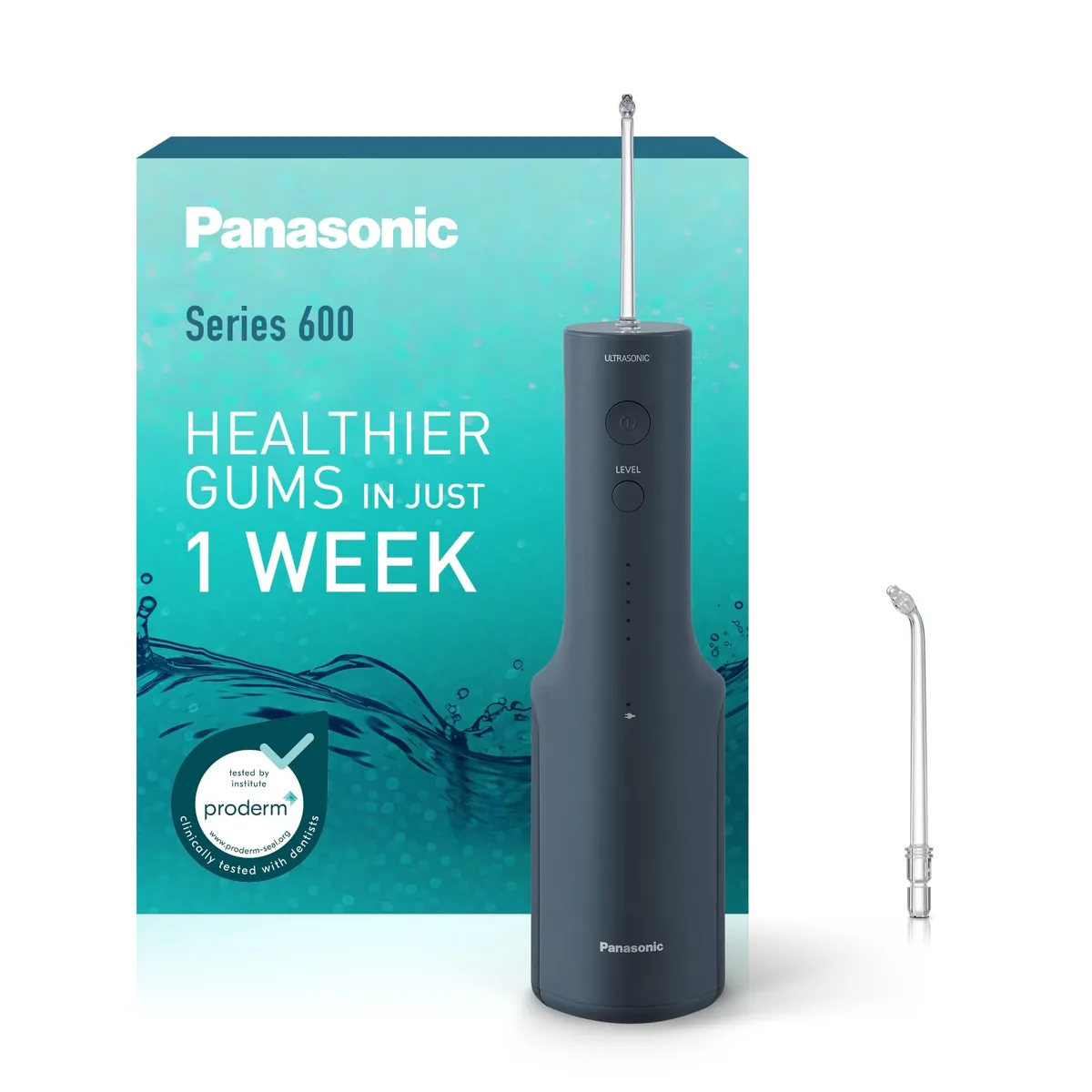 Panasonic Serie 600 EW-DJ66 irrigador bucal ultrasónico | 200 ml | IPX7 | 2 boquillas | 5 presiones | azul marino