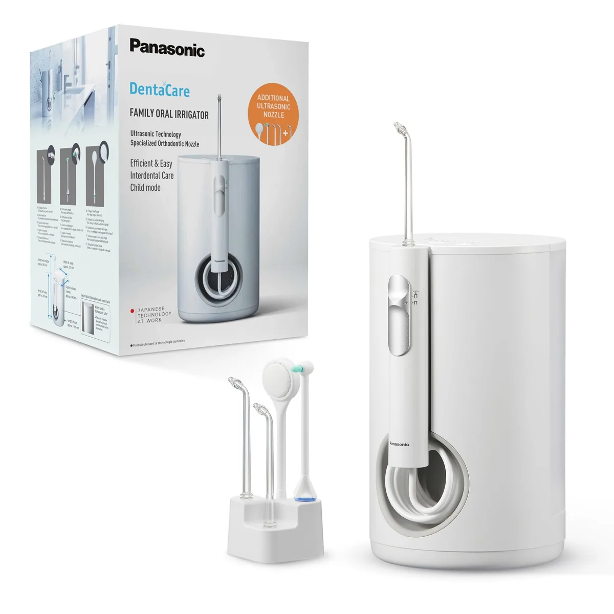 Panasonic EW1614 irrigador dental de sobremesa ultrasónico · 600 ml · 10 niveles · modo infantil · 5 boquillas