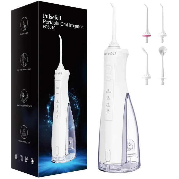 Pulsefell FC5610 irrigador dental portátil · 300 ml · 20-120 PSI · IPX7 · 55 dB