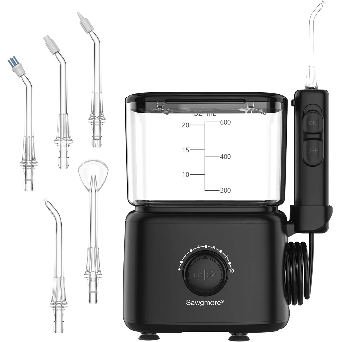 Sawgmore FC180 irrigador dental de sobremesa · 600 ml · 10 niveles · 15-153 PSI · 5 boquillas