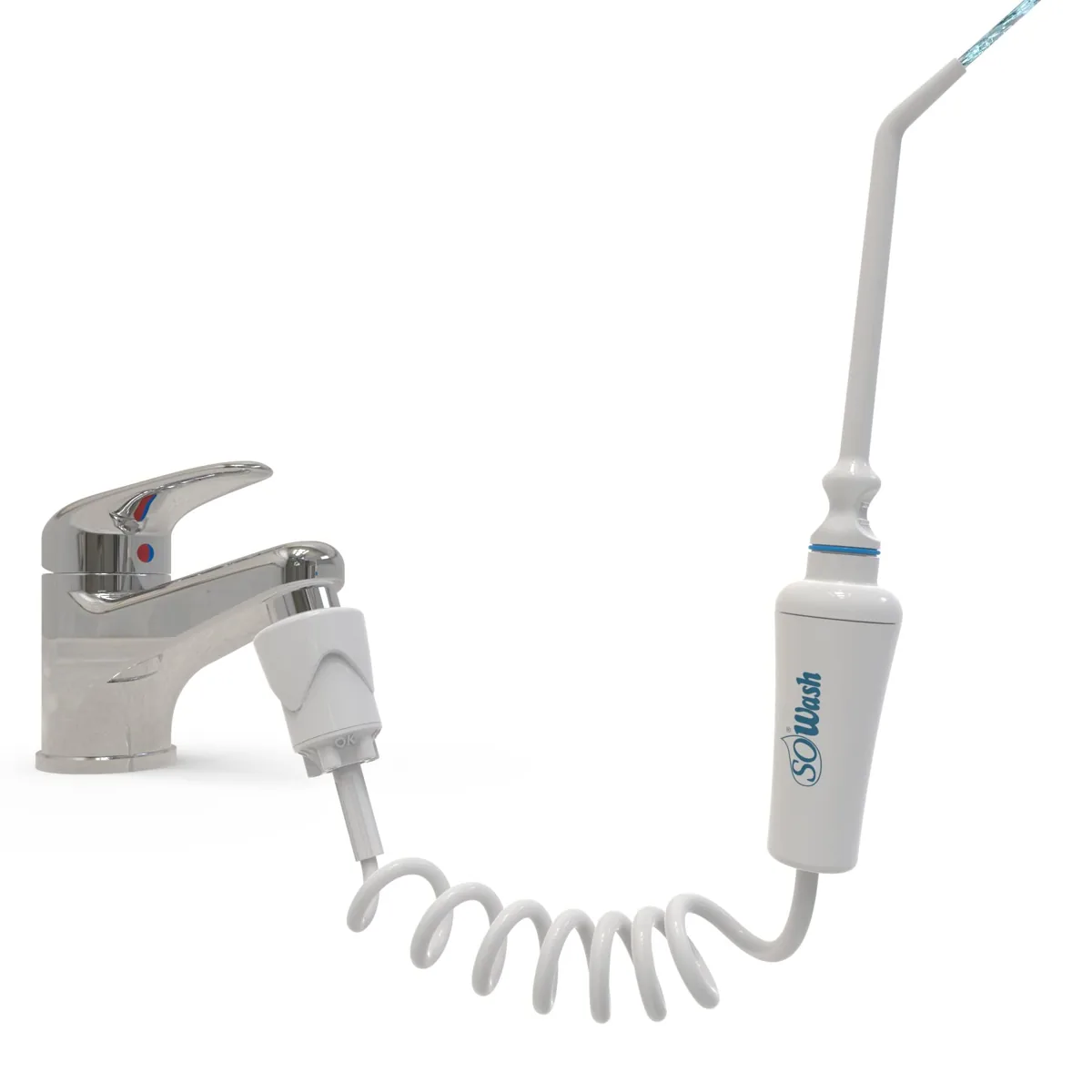 SoWash Waterjet irrigador dental de grifo · sin pilas ni electricidad · garantía 3 años