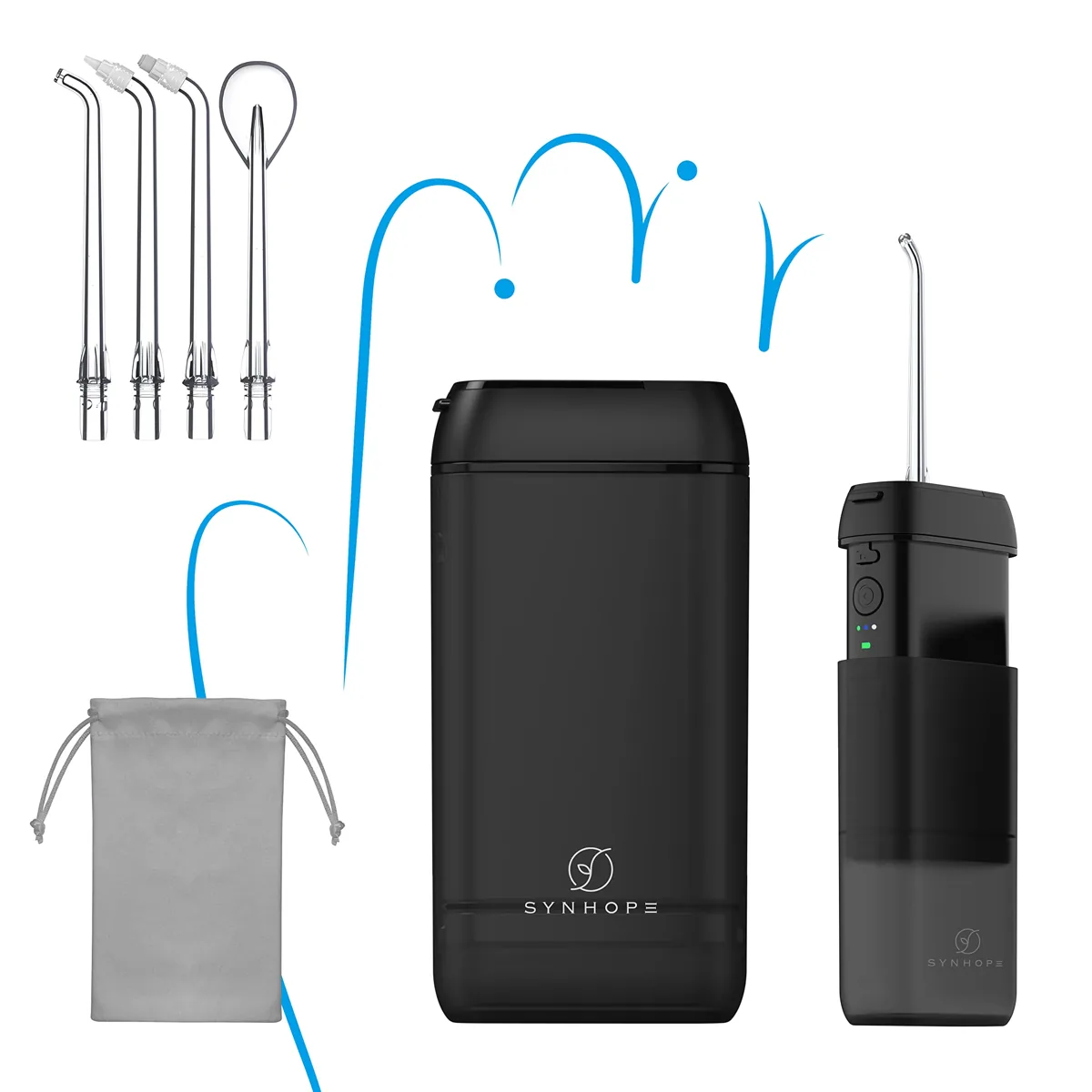 SYNHOPE M6 Plus irrigador dental de viaje telescópico · 140 PSI · 3 modos · IPX7 · bolsa