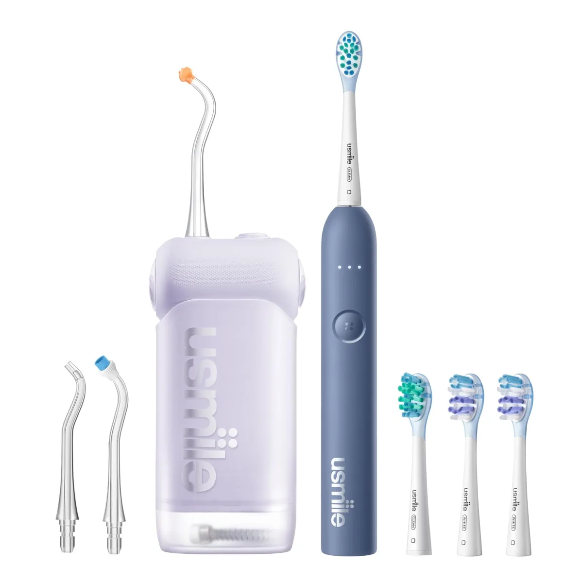 usmile pack 3 en 1: irrigador plegable C10 + cepillo sónico P10S + cabezales de repuesto