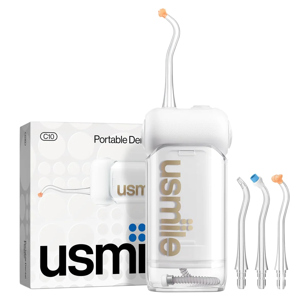 usmile pack 3 en 1: irrigador plegable C10 + cepillo sónico P10S + cabezales (segunda ficha)