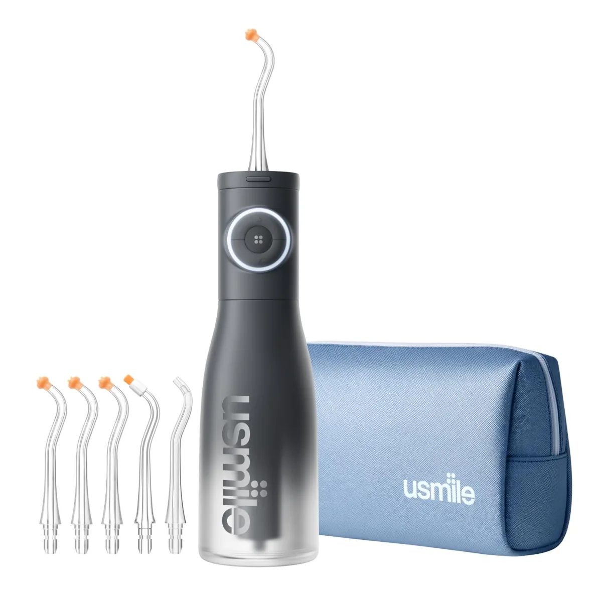 usmile pack 3 en 1: irrigador inalámbrico C30 + 2 boquillas de ortodoncia tipo S + estuche de viaje