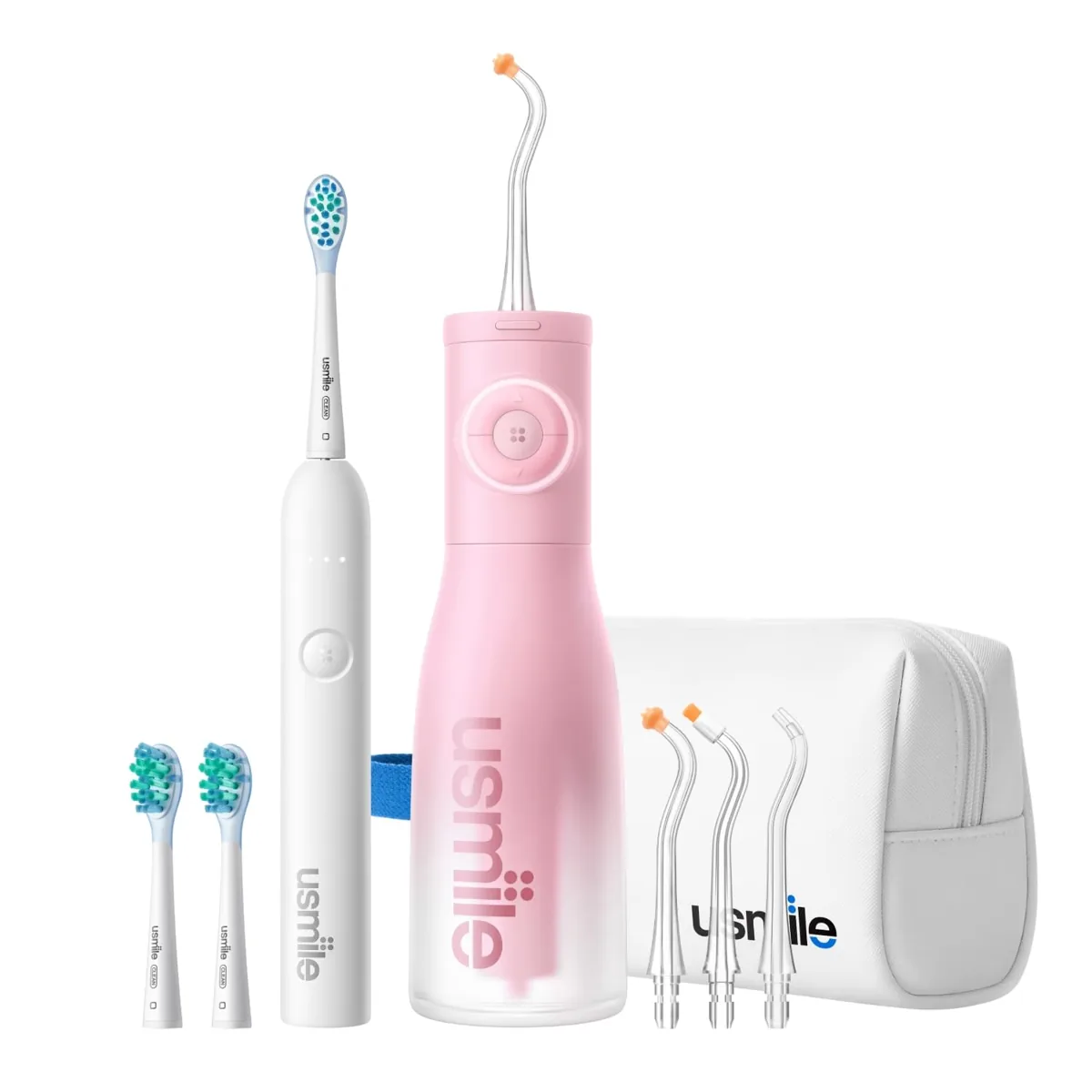 usmile set 3 en 1: irrigador inalámbrico C30 + cepillo sónico P10S + estuche de viaje