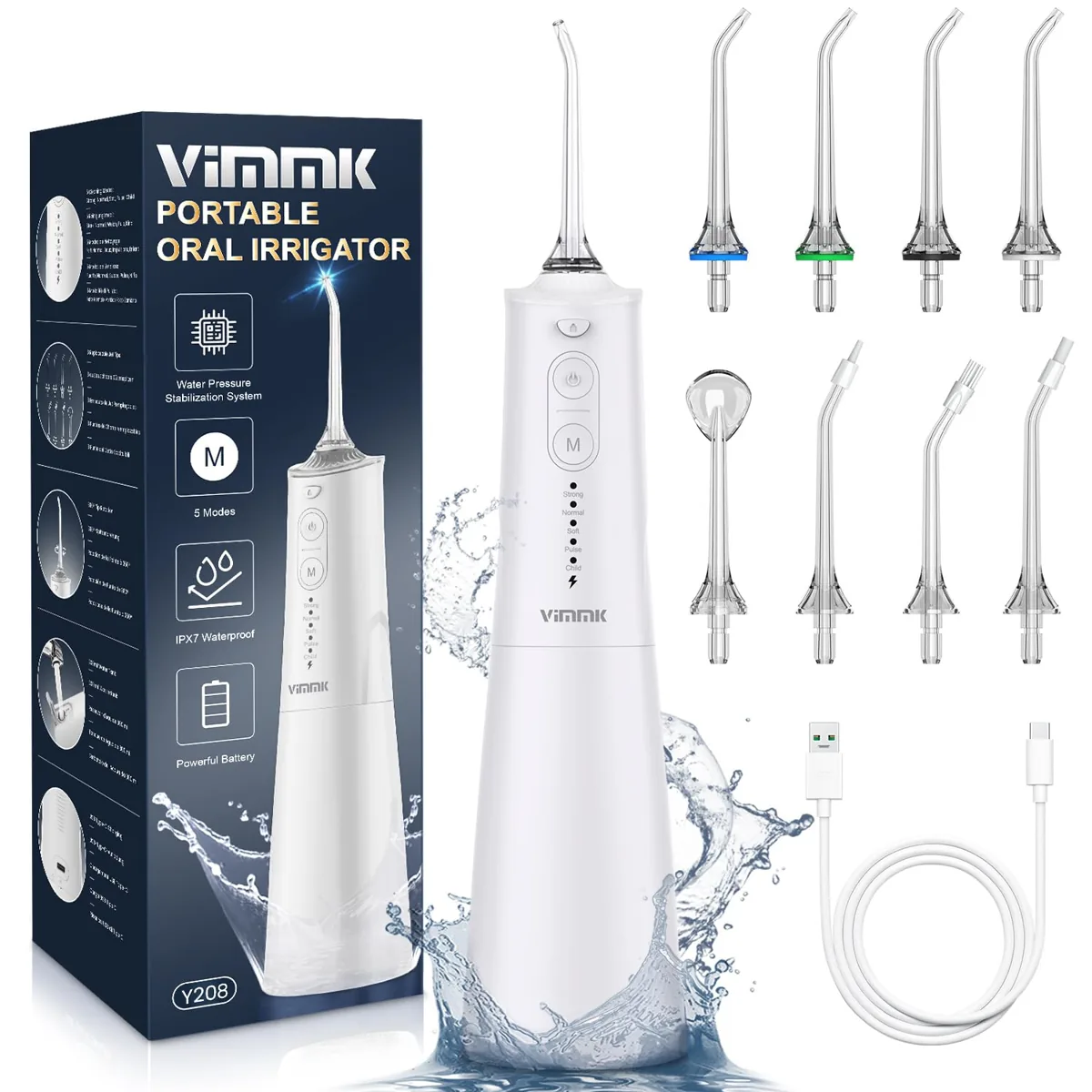Vimmk Y208 irrigador bucal portátil · 5 modos · 8 boquillas · 300 ml
