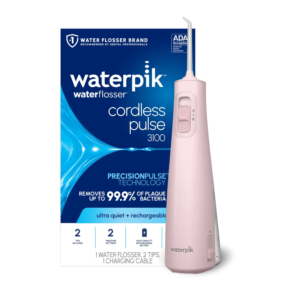 Waterpik Cordless Pulse 3100 WF-20 irrigador dental portátil · 2 ajustes · 177 ml · aceptado por la ADA